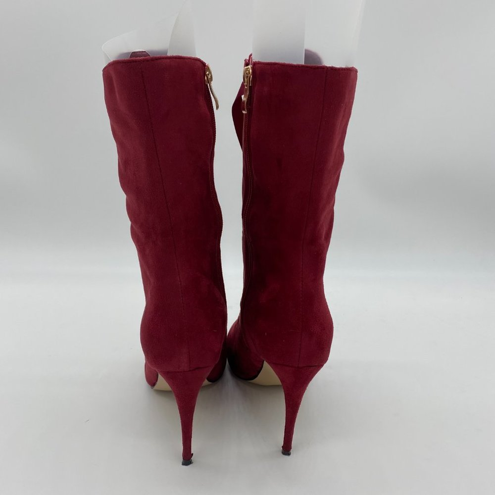 Red Round Toe Lace Up Boot Zip Stiletto Heel Boot - Picture 4 of 9